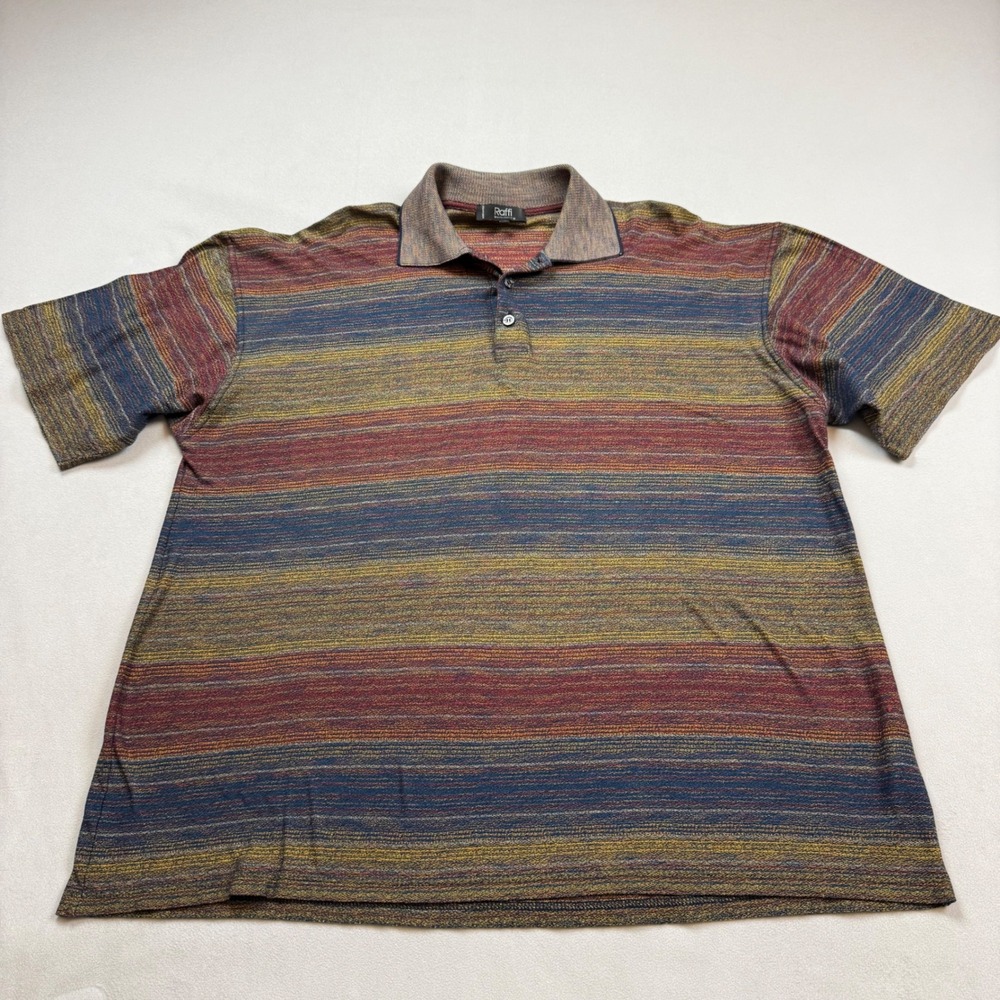 Raffi Linea Uomo Mens XL Polo Shirt Italy Mako Mercerized Cotton Striped Knit